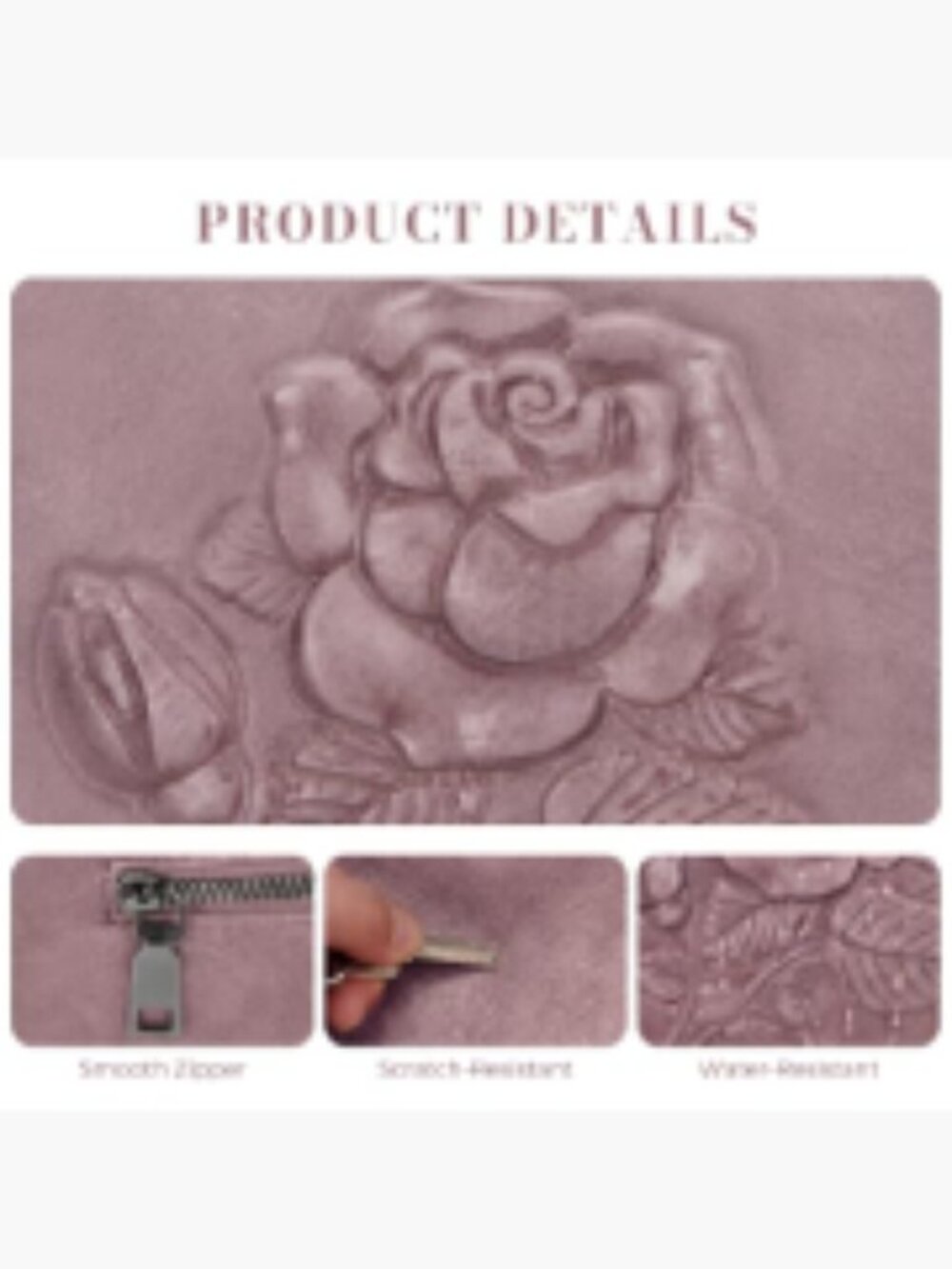 Vegan Leather Crossbody Purse Floral Embossed Multi-Pocket Adjustable Wide Strap - Picture 7 of 7